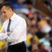 Florida head coach Billy Donovan looks at the ground during the first half against Michigan at Cowboys Stadium on Sunday, March 31, 2013. Melanie Maxwell I AnnArbor.com